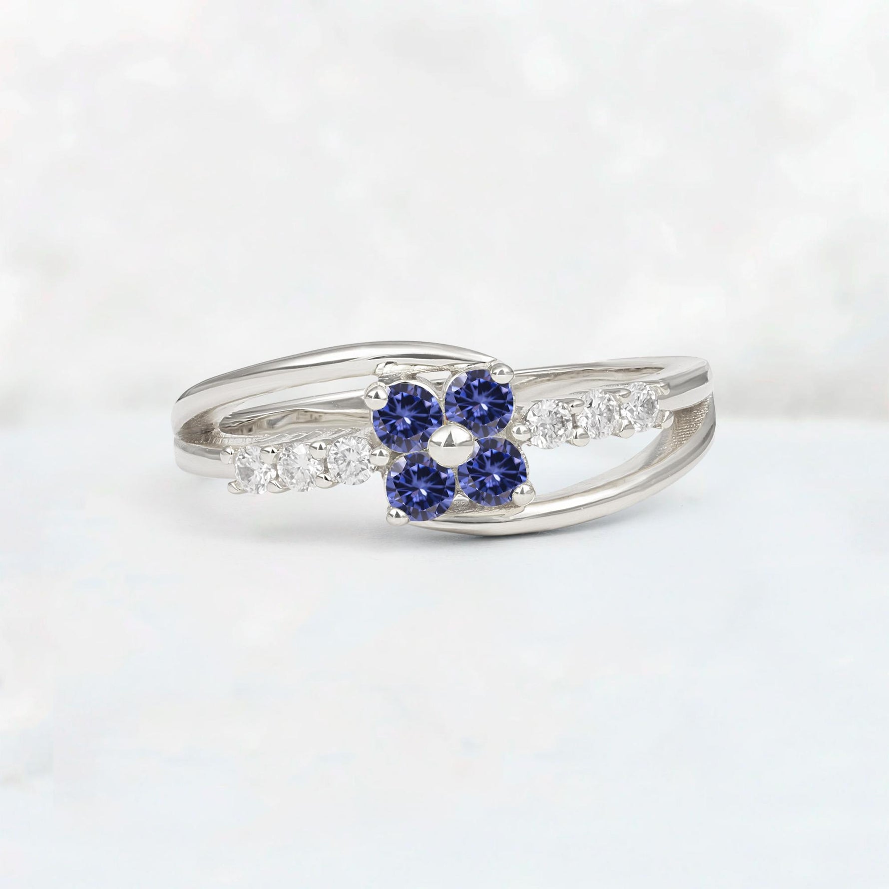 Tanzanite Floral Cluster Round Cut Engagement Ring with Accent Stones - Additional view