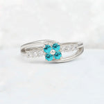Turquoise Floral Cluster Round Cut Engagement Ring with Accent Stones - Additional view
