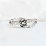 Black Rutilated Quartz Floral Cluster Round Cut Engagement Ring with Accent Stones - Additional view