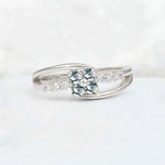 Moss Agate Floral Cluster Round Cut Engagement Ring with Accent Stones - Additional view