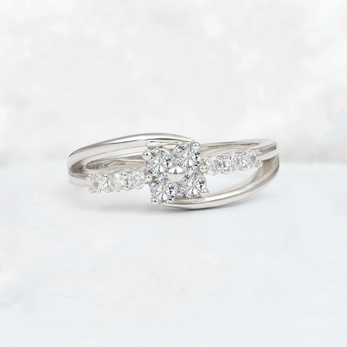 Lab Diamond Floral Cluster Round Cut Engagement Ring with Accent Stones - Additional view