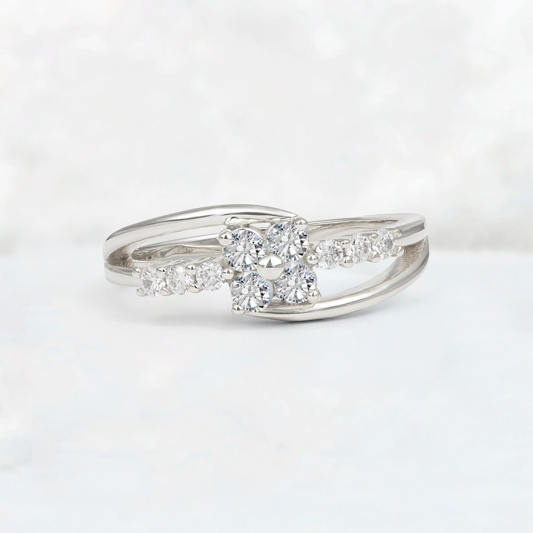 Lab Diamond Floral Cluster Round Cut Engagement Ring with Accent Stones - Additional view