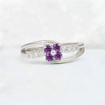 Amethyst Floral Cluster Round Cut Engagement Ring with Accent Stones - Additional view