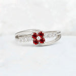Ruby Floral Cluster Round Cut Engagement Ring with Accent Stones - Additional view