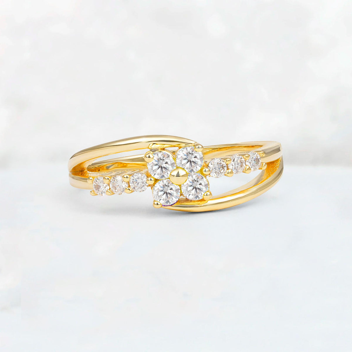 Moissanite Floral Cluster Round Cut Engagement Ring with Accent Stones - Additional view