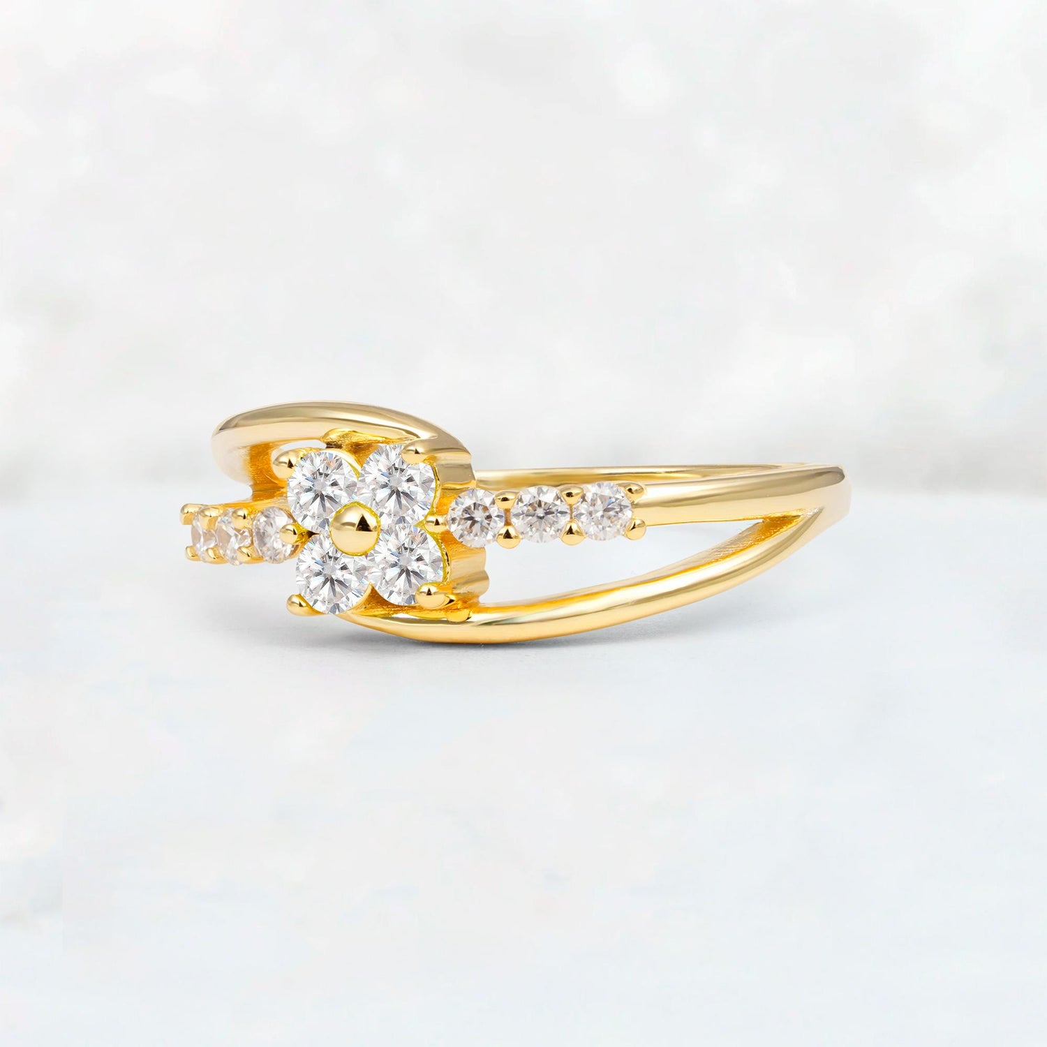 Moissanite Floral Cluster Round Cut Engagement Ring with Accent Stones - Additional view
