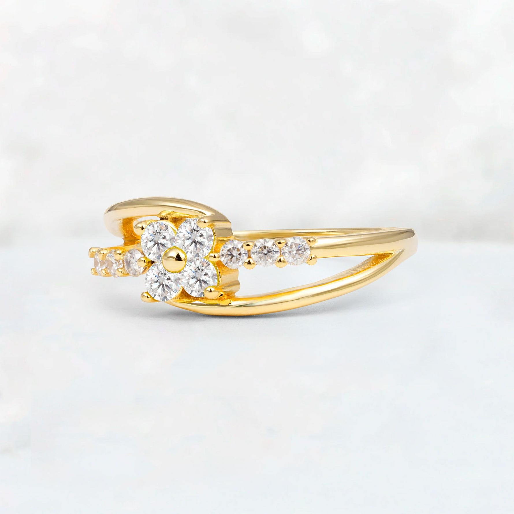 Moissanite Floral Cluster Round Cut Engagement Ring with Accent Stones - Additional view
