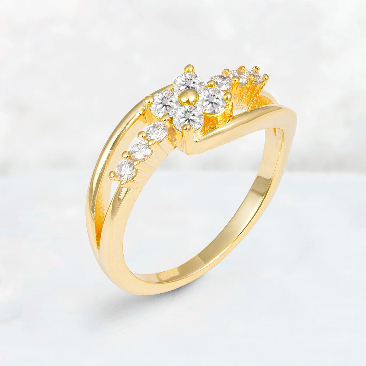 Moissanite Floral Cluster Round Cut Engagement Ring with Accent Stones - Additional view
