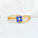 Sapphire Floral Cluster Round Cut Engagement Ring with Accent Stones - Additional view