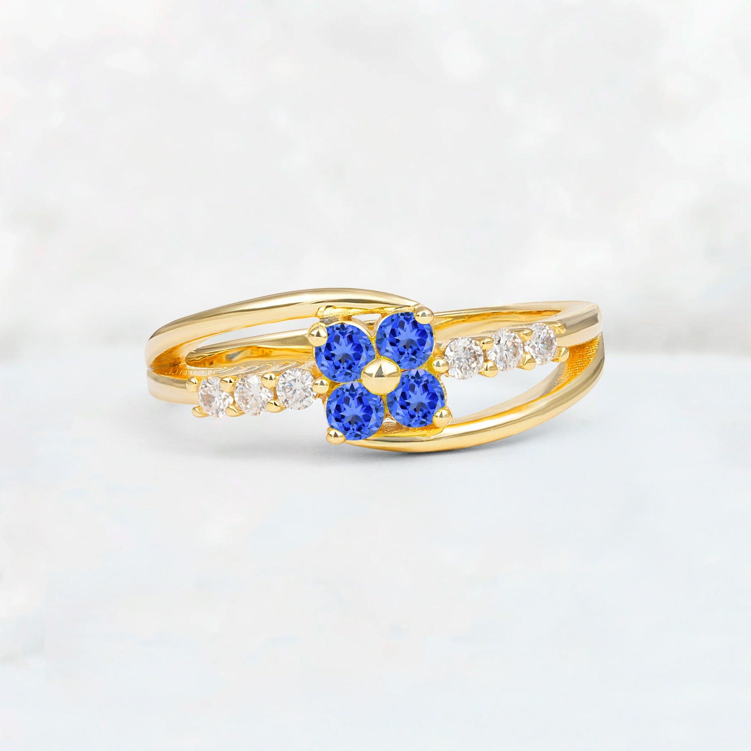 Sapphire Floral Cluster Round Cut Engagement Ring with Accent Stones - Additional view