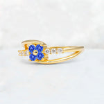 Sapphire Floral Cluster Round Cut Engagement Ring with Accent Stones - Additional view