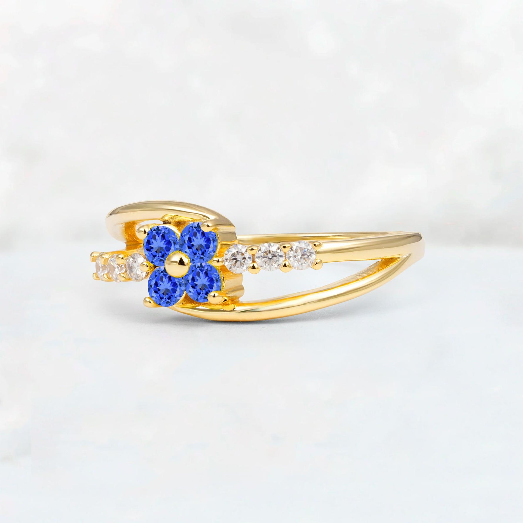 Sapphire Floral Cluster Round Cut Engagement Ring with Accent Stones - Additional view