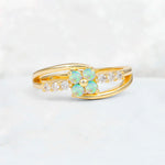 Fire Opal Floral Cluster Round Cut Engagement Ring with Accent Stones - Additional view