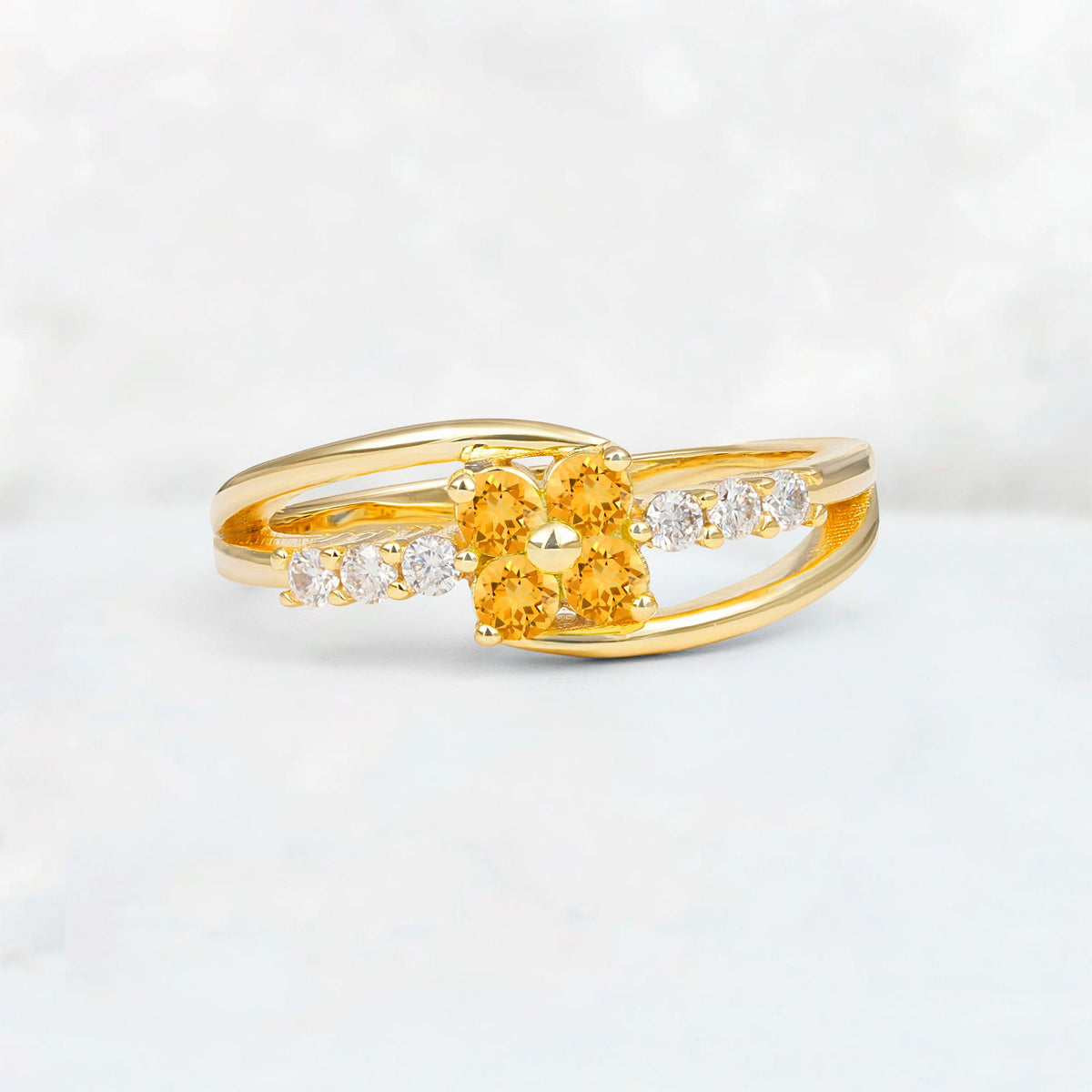 Citrine Floral Cluster Round Cut Engagement Ring with Accent Stones - Additional view