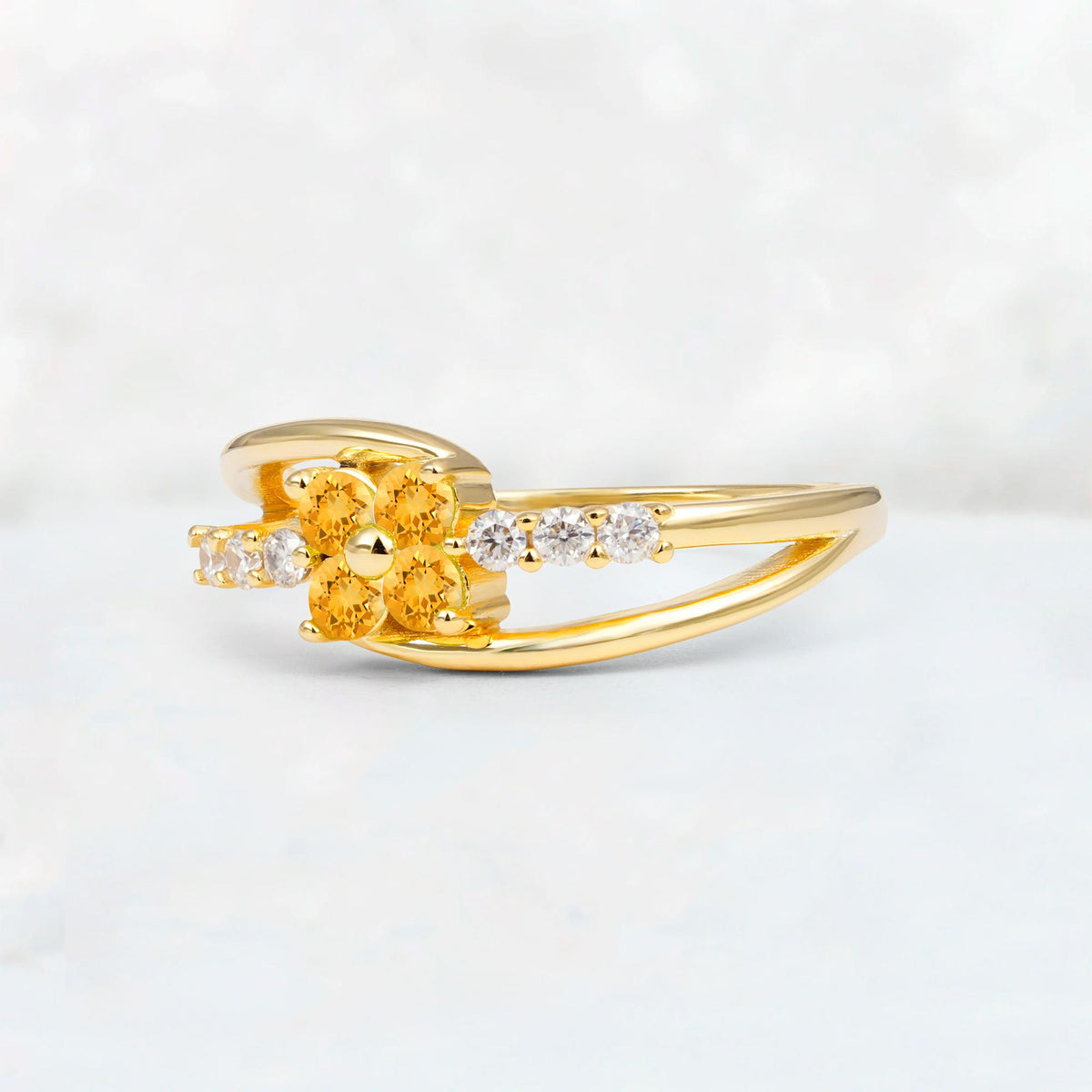 Citrine Floral Cluster Round Cut Engagement Ring with Accent Stones - Additional view