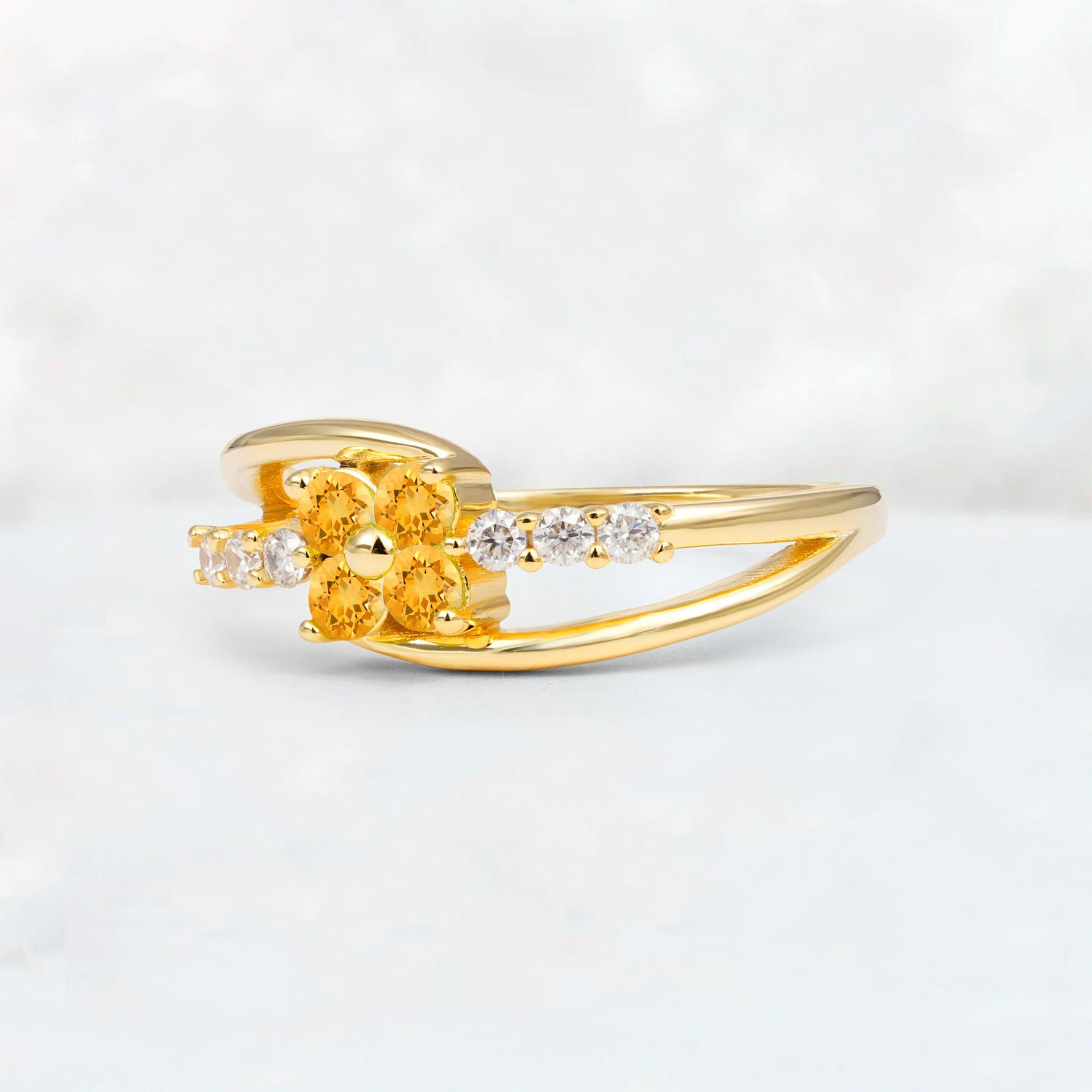 Citrine Floral Cluster Round Cut Engagement Ring with Accent Stones - Additional view