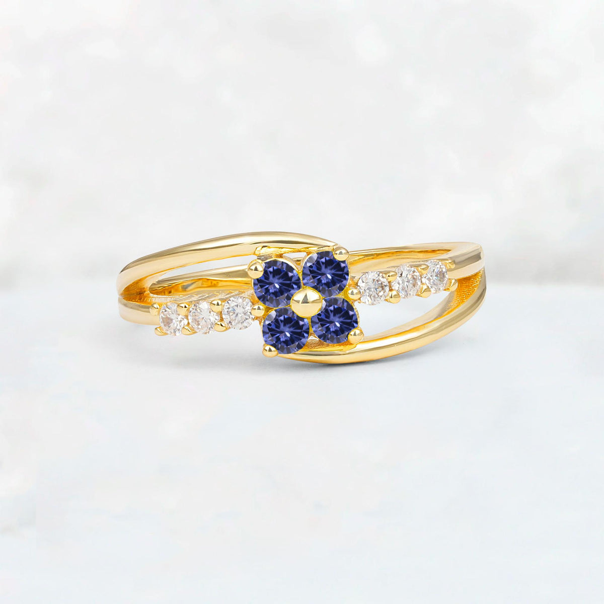 Tanzanite Floral Cluster Round Cut Engagement Ring with Accent Stones - Additional view