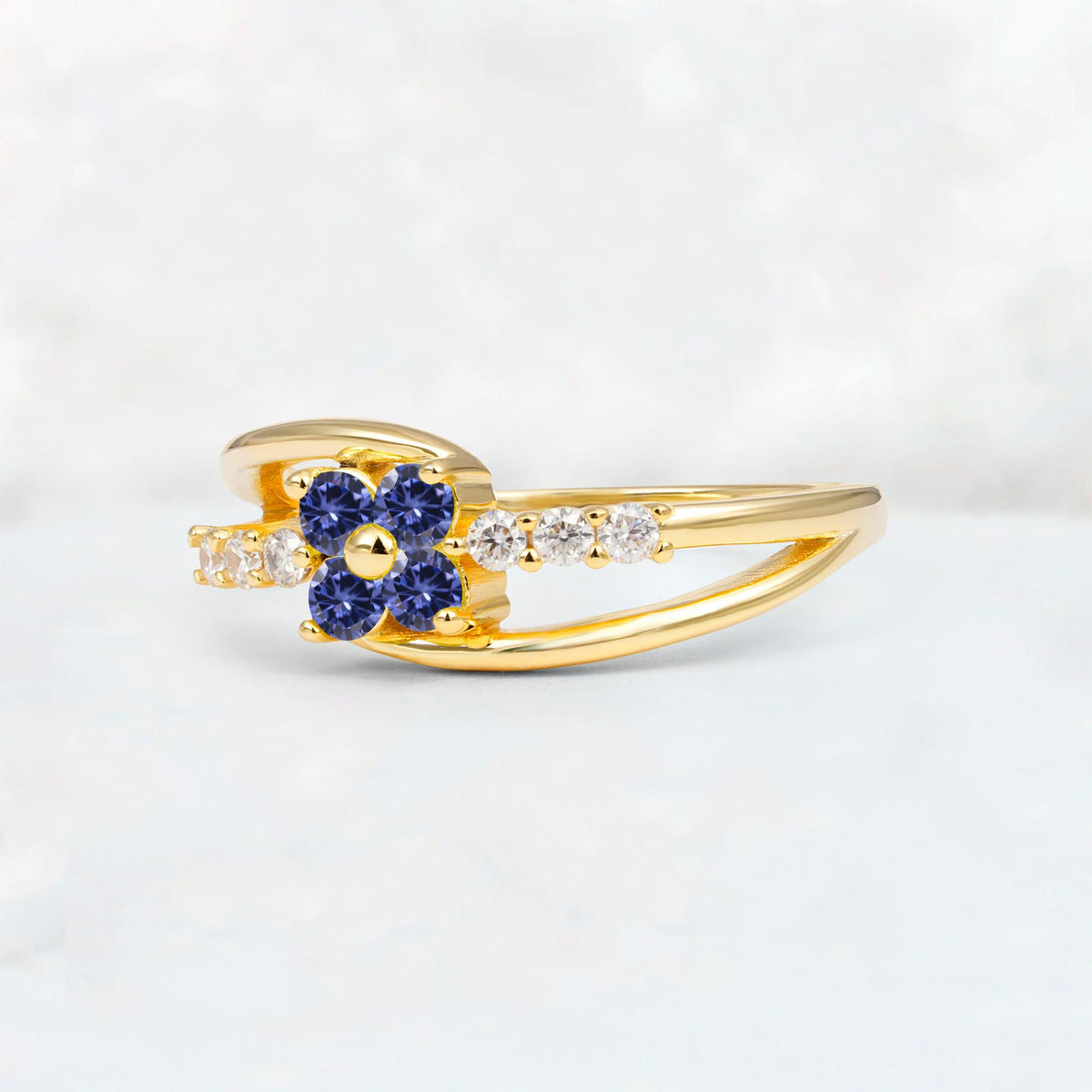 Tanzanite Floral Cluster Round Cut Engagement Ring with Accent Stones - Additional view