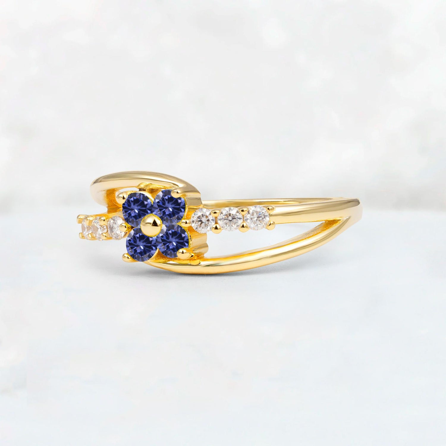 Tanzanite Floral Cluster Round Cut Engagement Ring with Accent Stones - Additional view