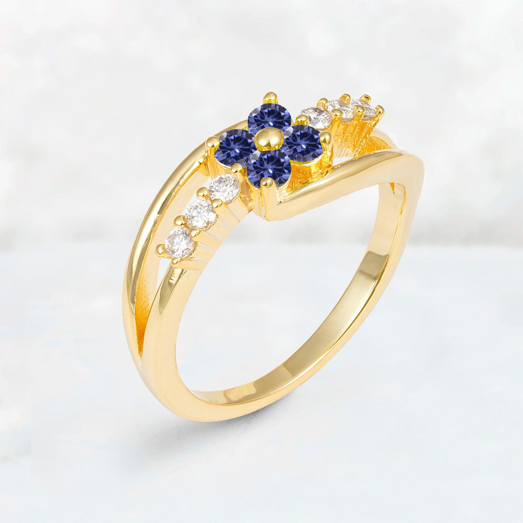 Tanzanite Floral Cluster Round Cut Engagement Ring with Accent Stones - Additional view