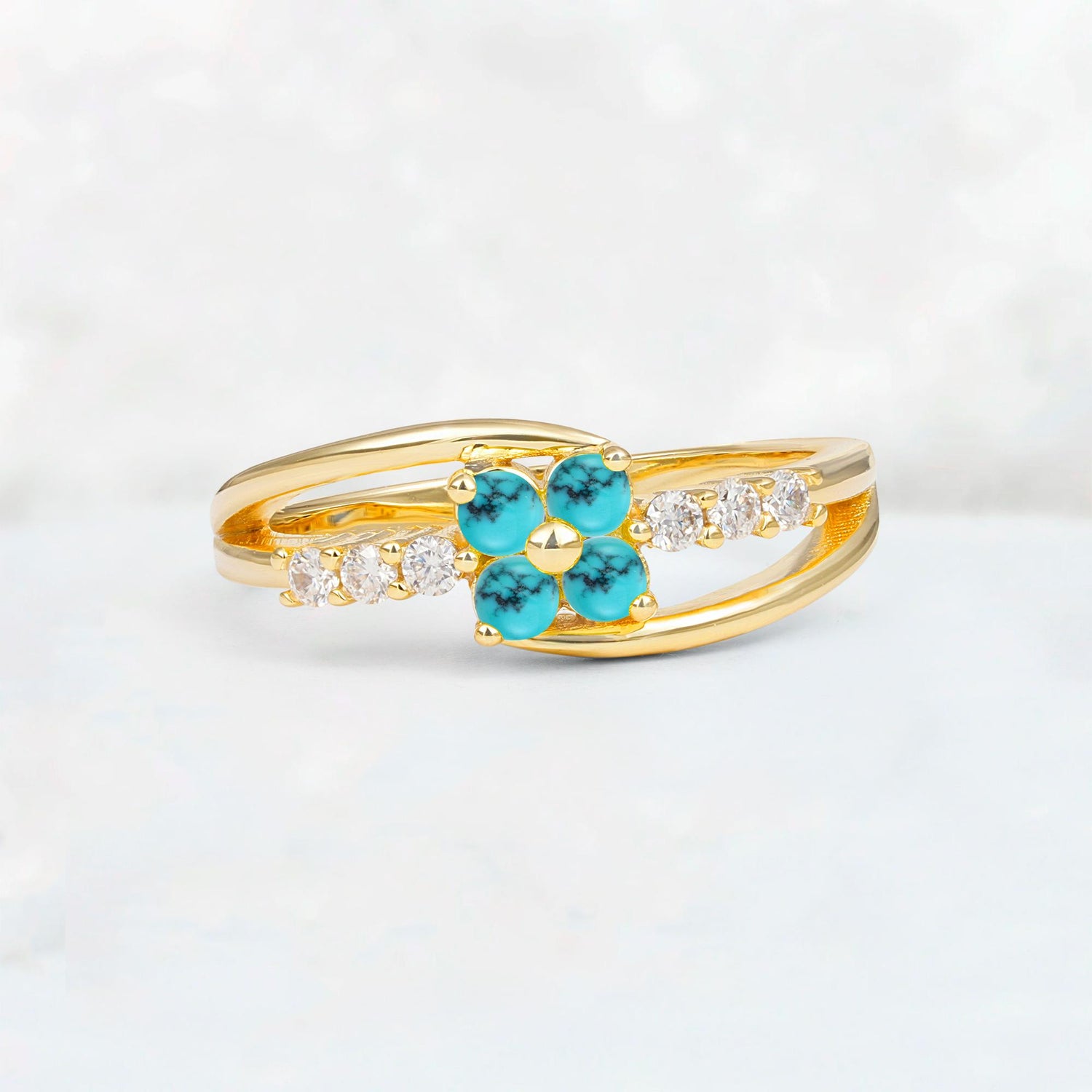 Turquoise Floral Cluster Round Cut Engagement Ring with Accent Stones - Additional view