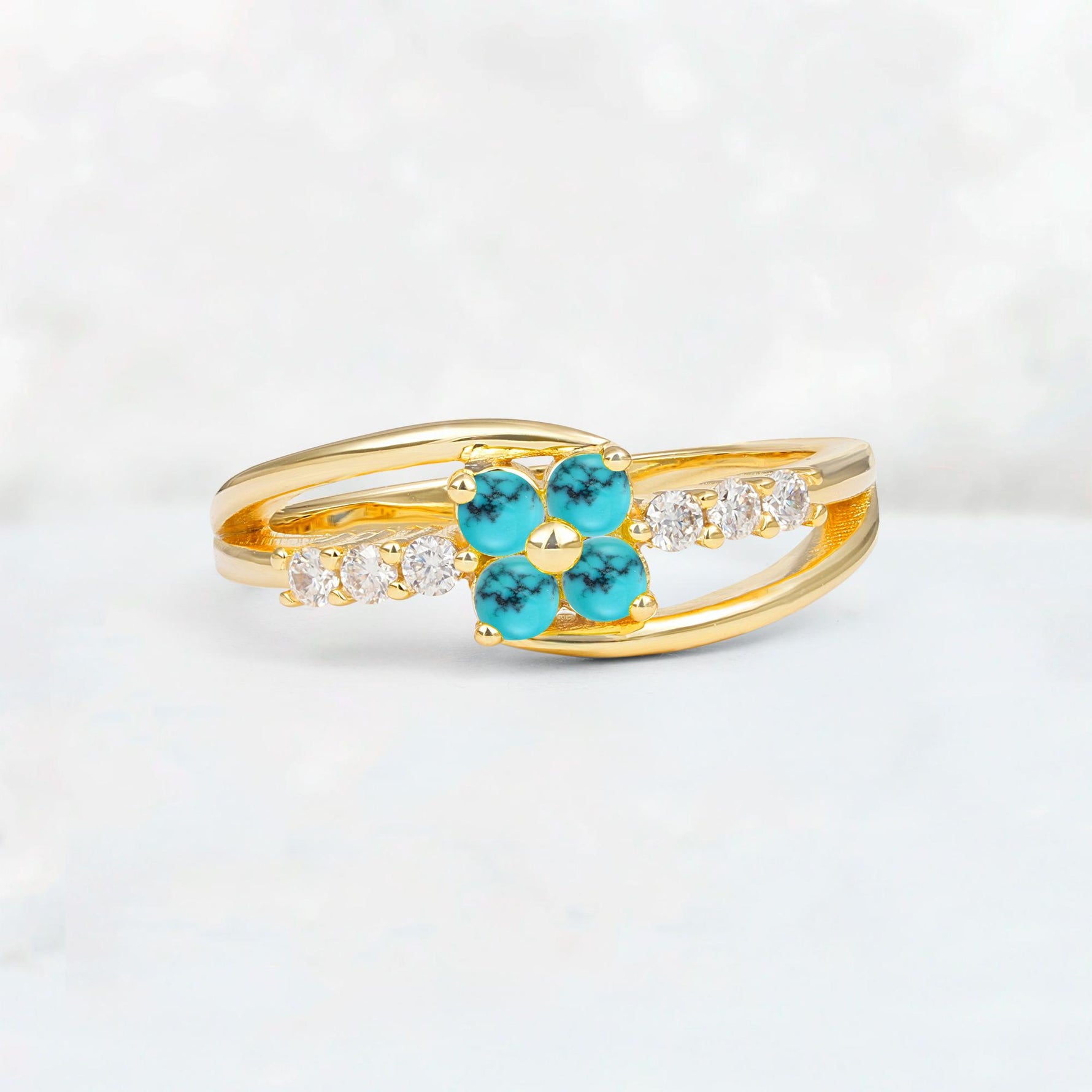 Turquoise Floral Cluster Round Cut Engagement Ring with Accent Stones - Additional view