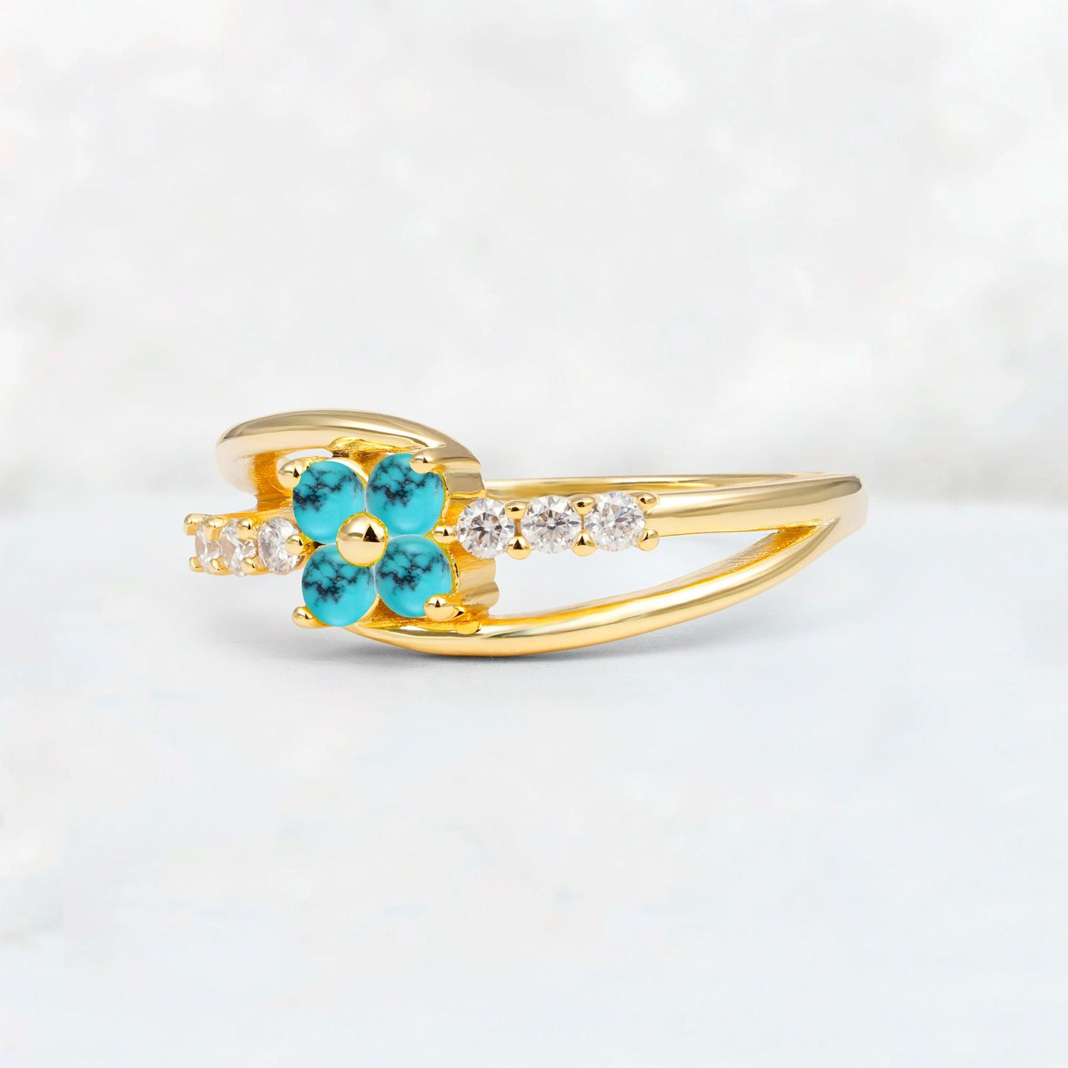 Turquoise Floral Cluster Round Cut Engagement Ring with Accent Stones - Additional view