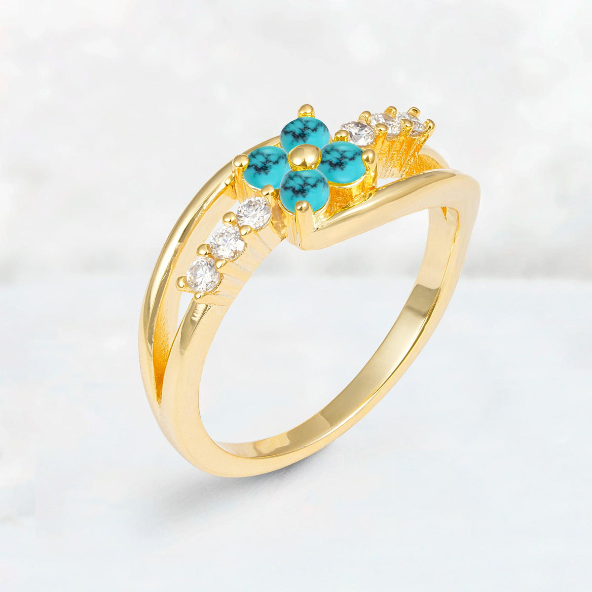Turquoise Floral Cluster Round Cut Engagement Ring with Accent Stones - Additional view