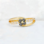 Black Rutilated Quartz Floral Cluster Round Cut Engagement Ring with Accent Stones - Additional view