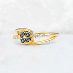 Black Rutilated Quartz Floral Cluster Round Cut Engagement Ring with Accent Stones - Additional view