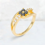 Black Rutilated Quartz Floral Cluster Round Cut Engagement Ring with Accent Stones - Additional view