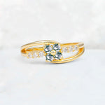 Moss Agate Floral Cluster Round Cut Engagement Ring with Accent Stones - Additional view