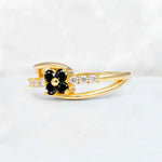 Black Onyx Floral Cluster Round Cut Engagement Ring with Accent Stones - Additional view
