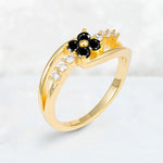 Black Onyx Floral Cluster Round Cut Engagement Ring with Accent Stones - Additional view