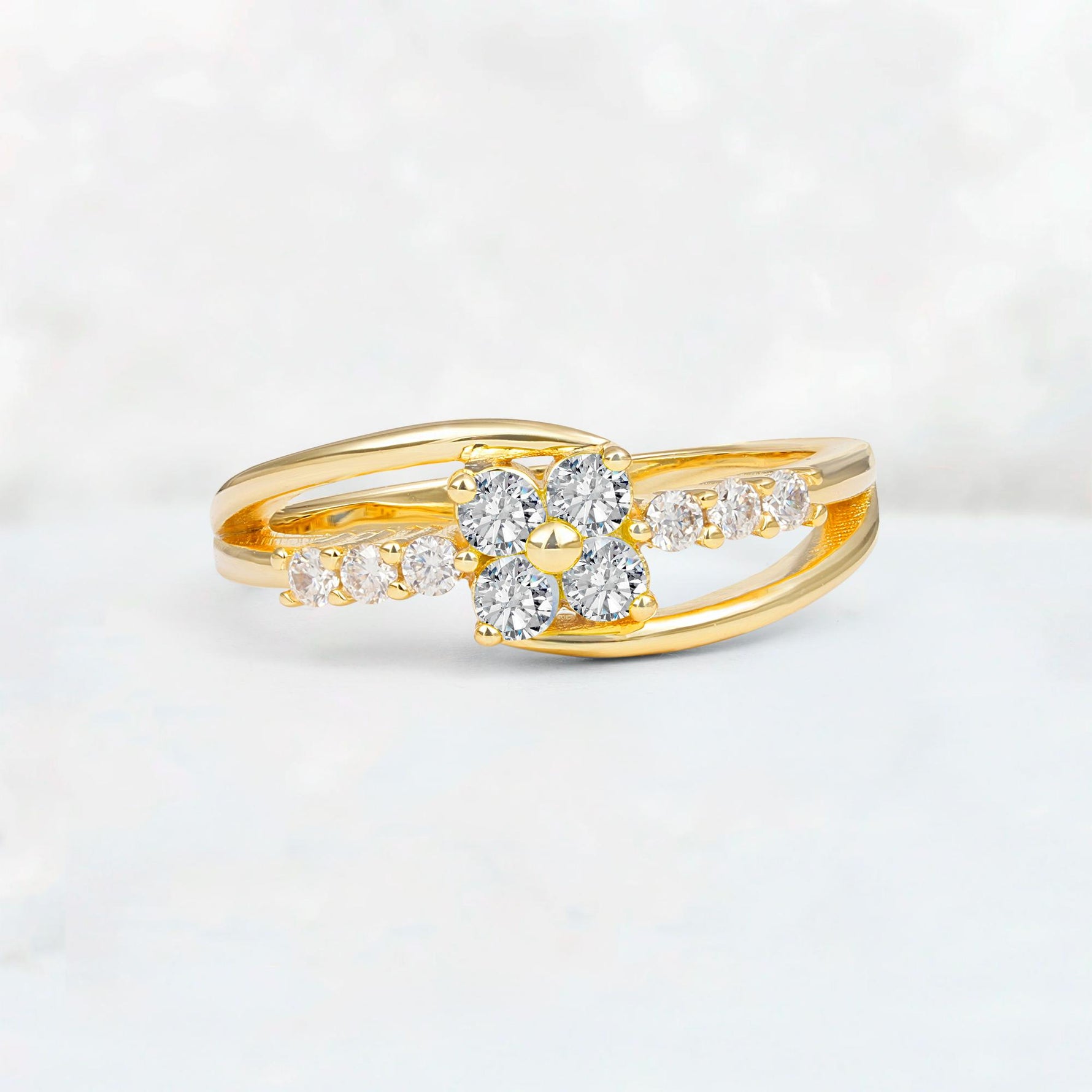 Lab Diamond Floral Cluster Round Cut Engagement Ring with Accent Stones - Additional view