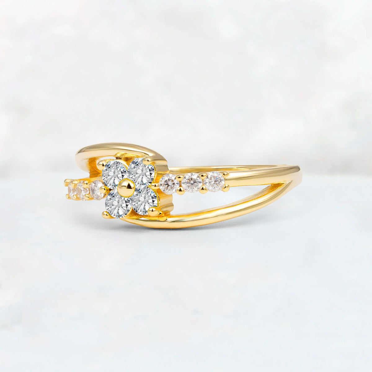Lab Diamond Floral Cluster Round Cut Engagement Ring with Accent Stones - Additional view