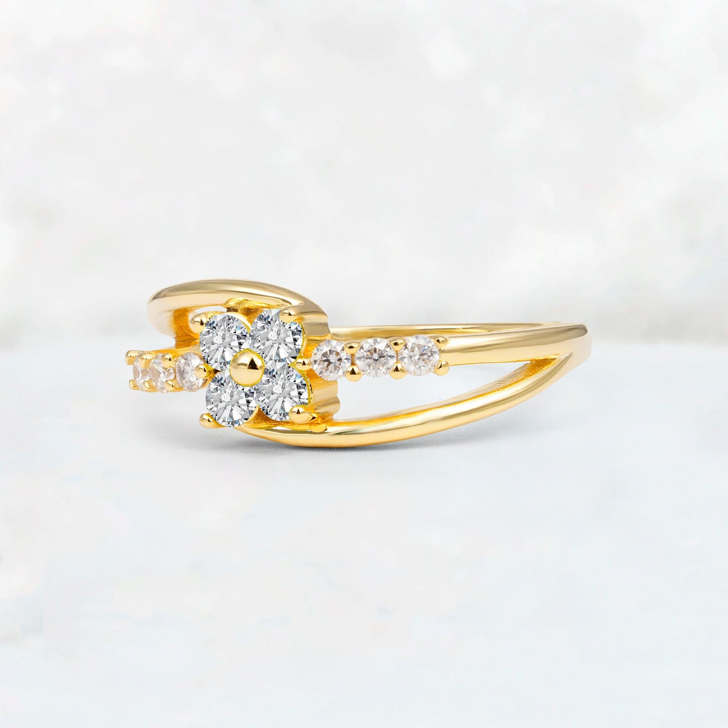 Lab Diamond Floral Cluster Round Cut Engagement Ring with Accent Stones - Additional view