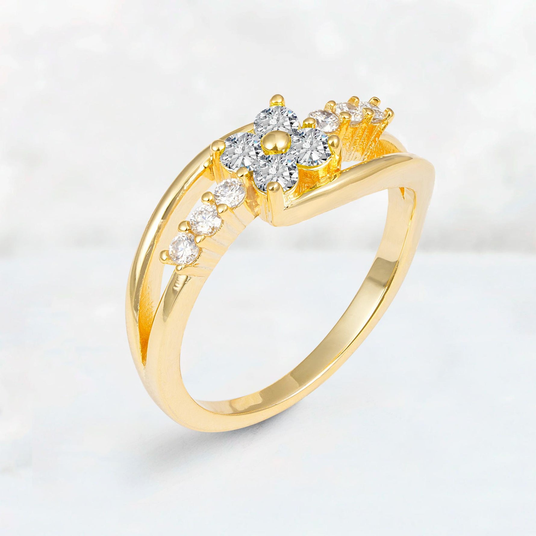 Lab Diamond Floral Cluster Round Cut Engagement Ring with Accent Stones - Additional view