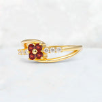 Garnet Floral Cluster Round Cut Engagement Ring with Accent Stones - Additional view