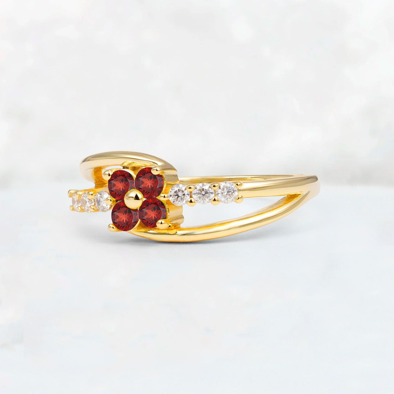 Garnet Floral Cluster Round Cut Engagement Ring with Accent Stones - Additional view
