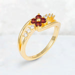 Garnet Floral Cluster Round Cut Engagement Ring with Accent Stones - Additional view