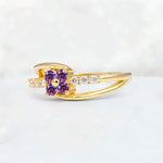 Amethyst Floral Cluster Round Cut Engagement Ring with Accent Stones - Additional view