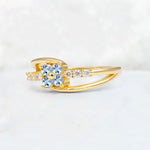 Aquamarine Floral Cluster Round Cut Engagement Ring with Accent Stones - Additional view
