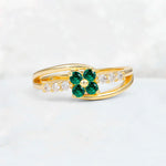 Emerald Floral Cluster Round Cut Engagement Ring with Accent Stones - Additional view
