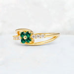 Emerald Floral Cluster Round Cut Engagement Ring with Accent Stones - Additional view