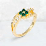 Emerald Floral Cluster Round Cut Engagement Ring with Accent Stones - Additional view