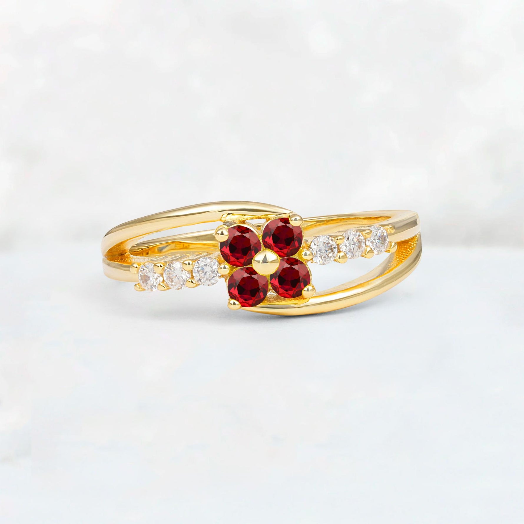 Ruby Floral Cluster Round Cut Engagement Ring with Accent Stones - Additional view