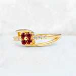 Ruby Floral Cluster Round Cut Engagement Ring with Accent Stones - Additional view
