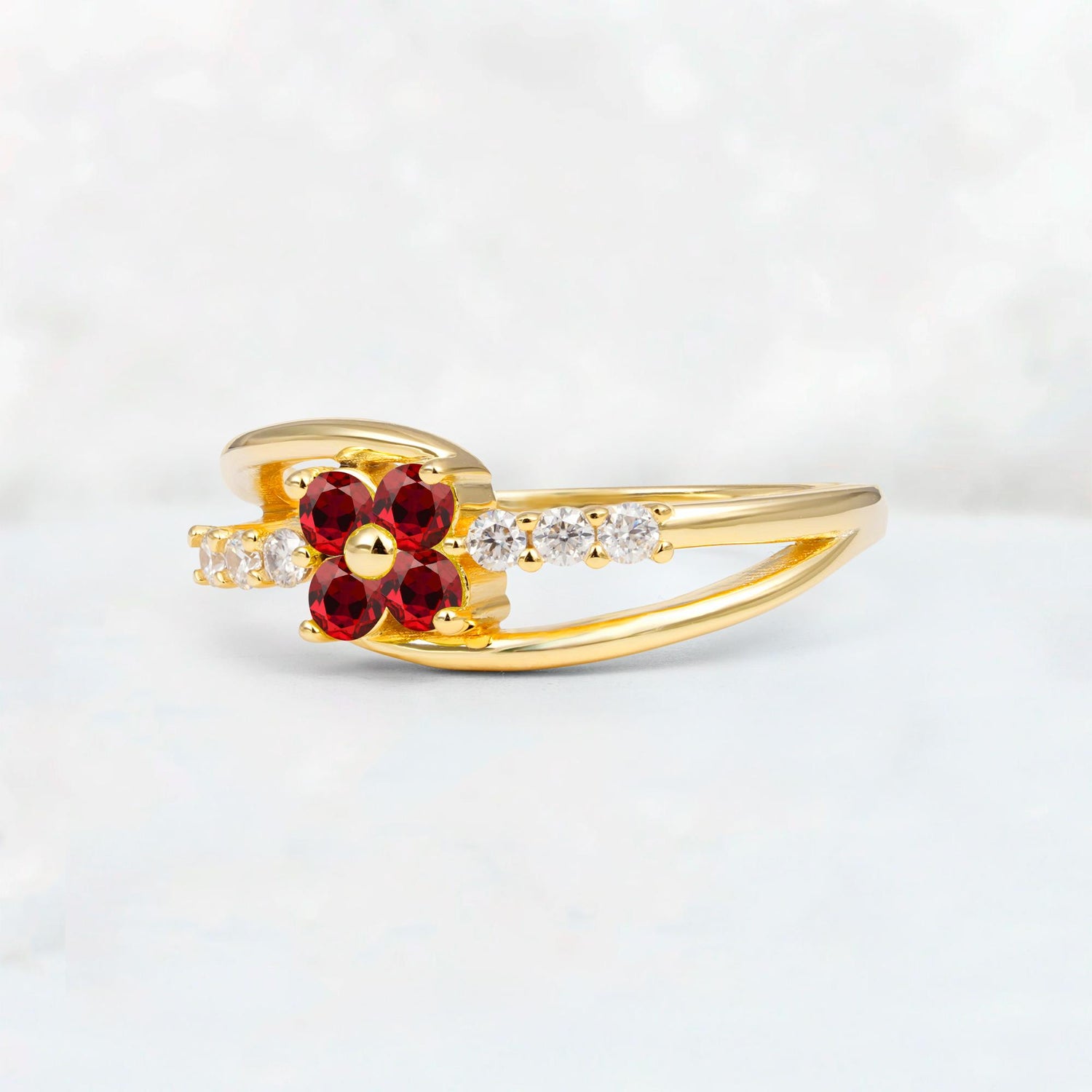 Ruby Floral Cluster Round Cut Engagement Ring with Accent Stones - Additional view