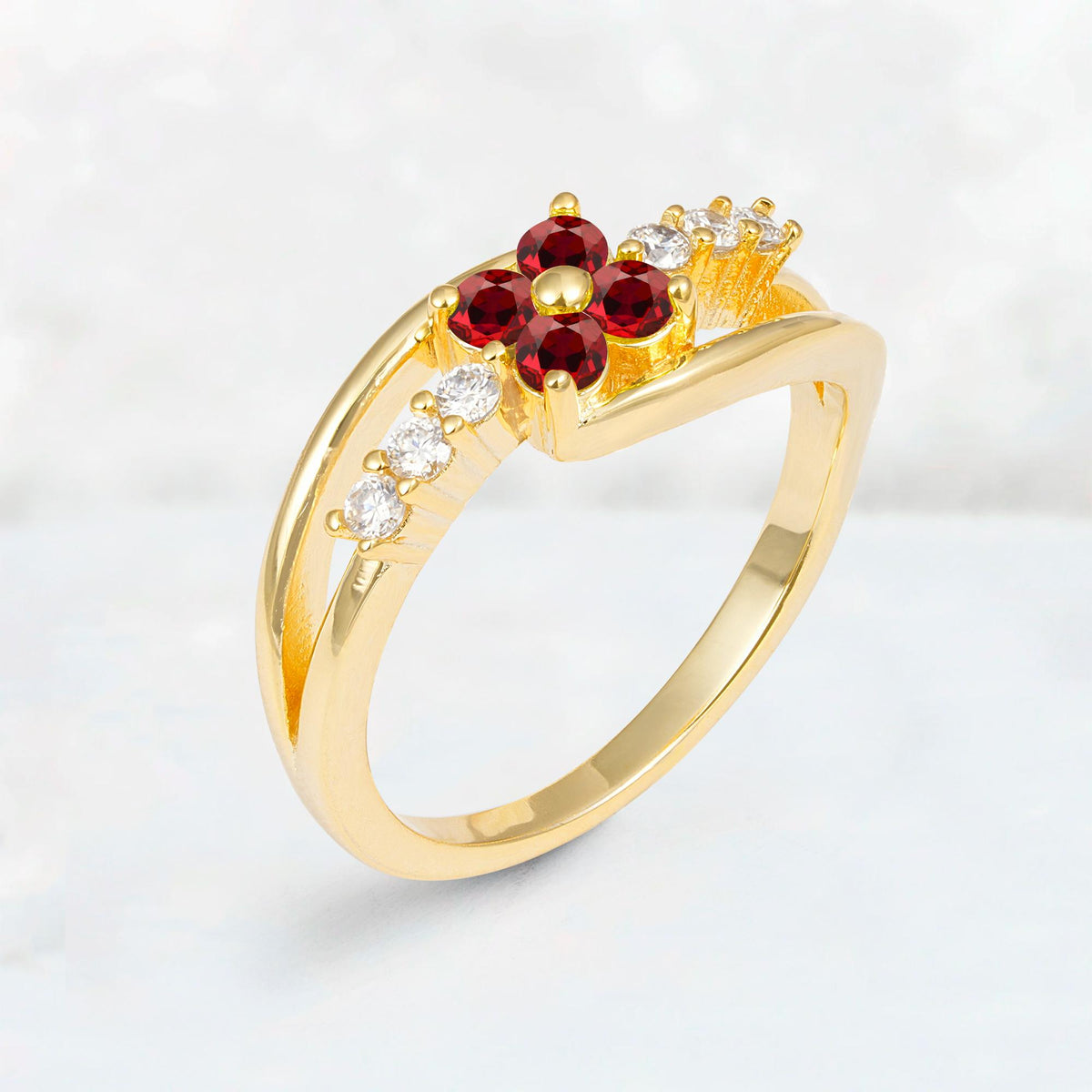 Ruby Floral Cluster Round Cut Engagement Ring with Accent Stones - Additional view